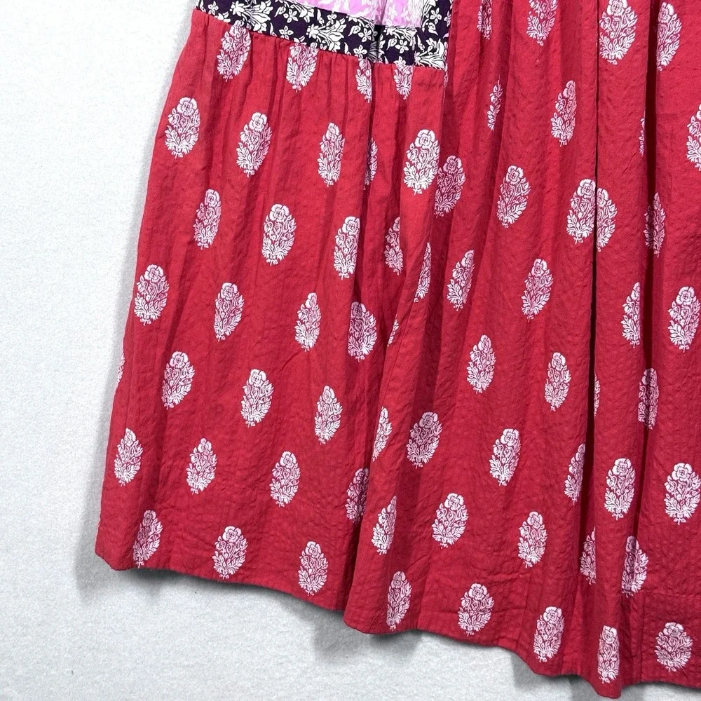 Maeve Dress‎ Womens XS Patchwork Square Neck Tape Detail Midi Peasant Cottage